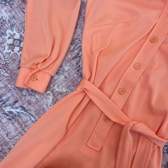 Jennifer Gee Vintage Midi Shirt Dress Bright Peach Salmon Pink Orange - Picture 6 of 14